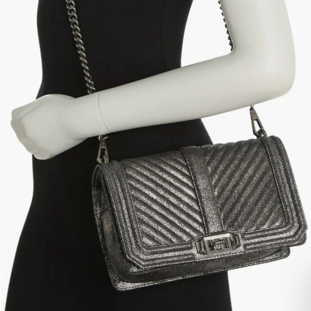 Rebecca Minkoff Chevron Quilted Love Leather Crossbody Bag Gunmetal